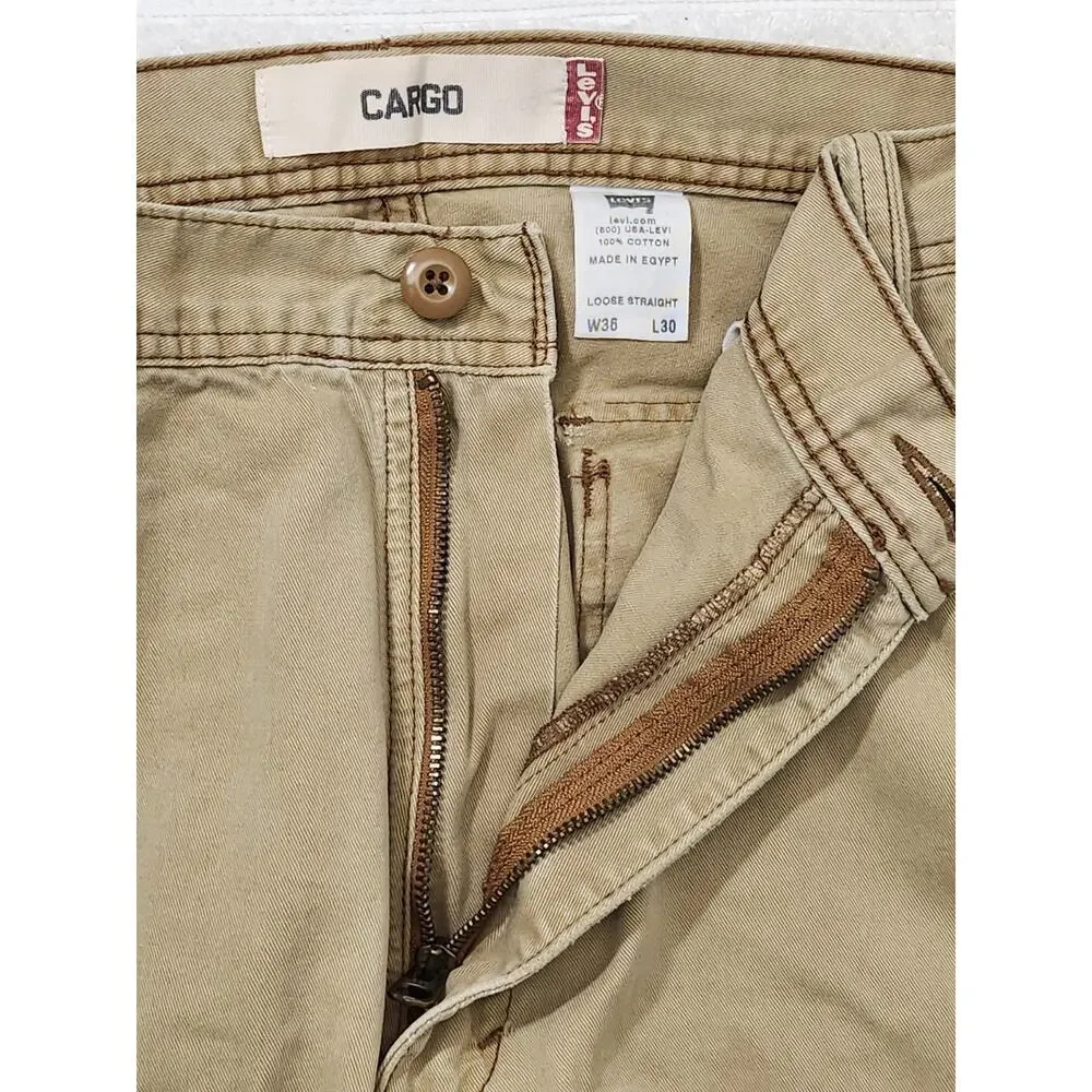 Levis Cargo Pants Mens 36x30 Khaki Utility Loose Straight Distressed Y2K